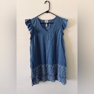 St. John's Bay Blue Flutter Sleeve Blouse with Ruffled Embellishments
